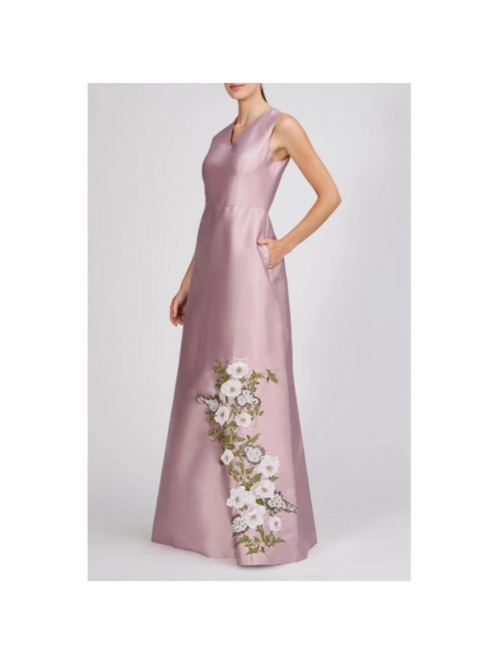 Kay Unger Aurelia Floral Sleeveless Taffeta Gown - Picture 2 of 7